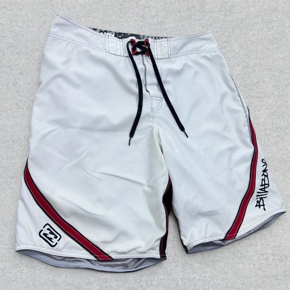 Vintage Billabong Andy Irons Boardshorts Mens 36 White Red Rising Sun Lined Y2K